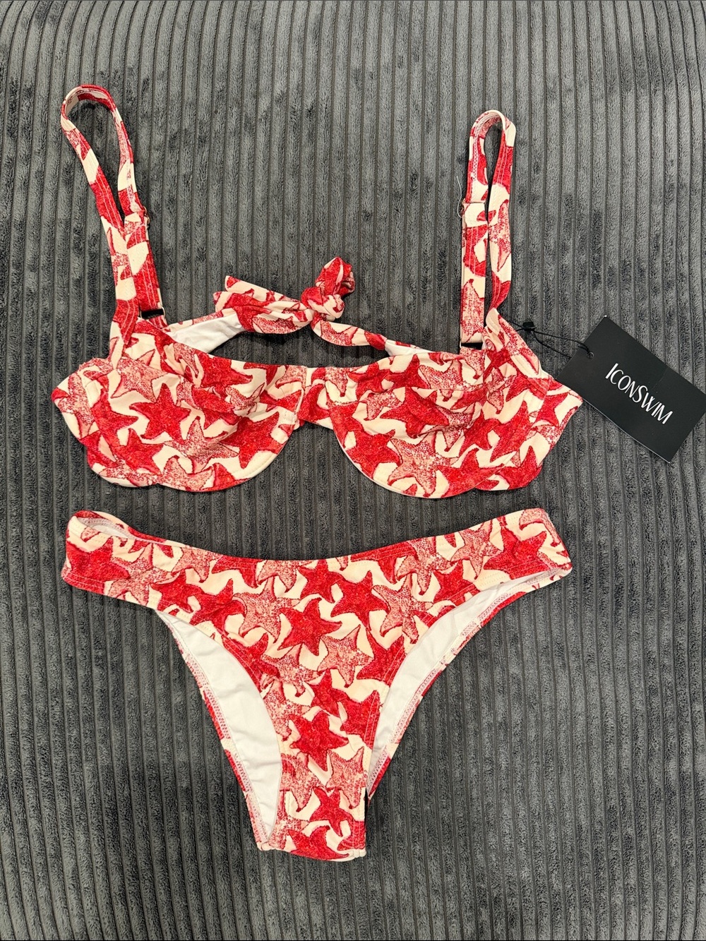 IconSwim Girls' Red Star Print Two-Piece Bikini